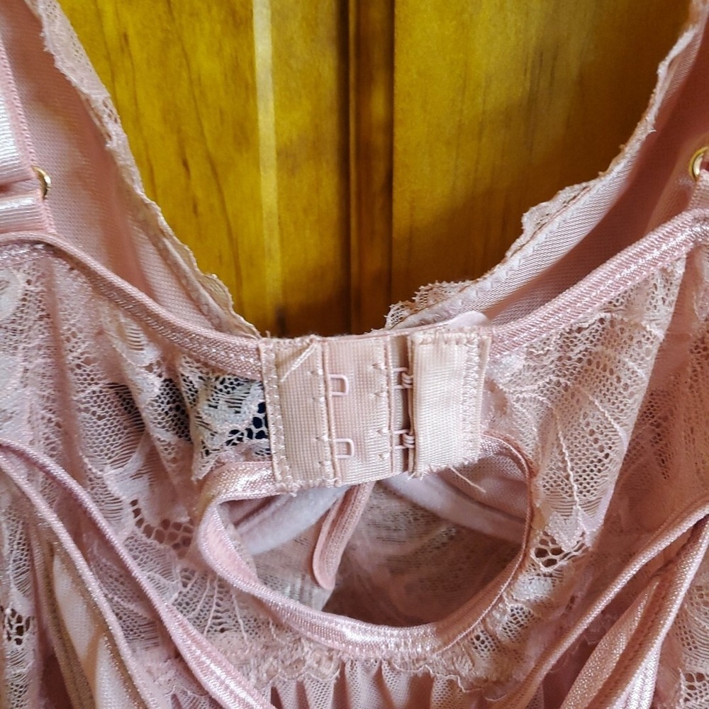 Carrie Amber Intimates Pink Lace Babydoll And Mesh G-string (New) - Picture 7 of 7